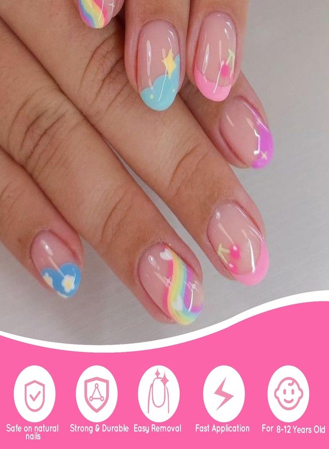 SINOKAME Kids fake nails,SINOKAME Short Oval Clear Nail Tips Glue on Nails With Glue &Sticky Tabs for 8-12 Years,Kids Press On Nails for Little Girls Full Cover Fake Nails Decoration,10 Sizes 360Pcs - Image 4